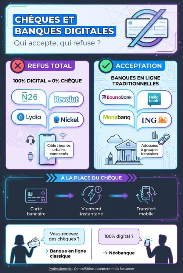 Les banques 100 % digitales qui refusent les chèques