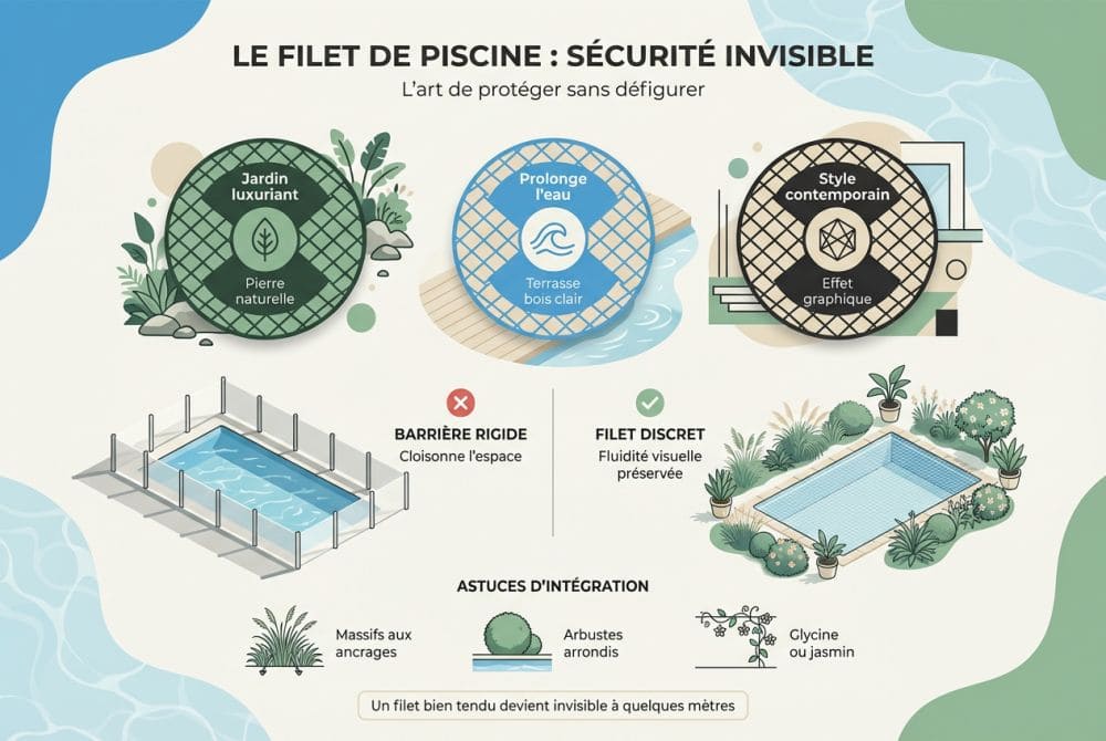 L'intégration esthétique du filet dans votre espace piscine