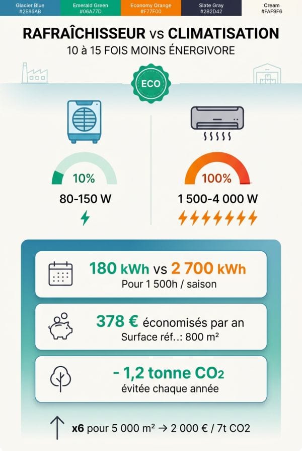 Économies d'énergie chiffrées : 10 à 15 fois moins qu'une climatisation